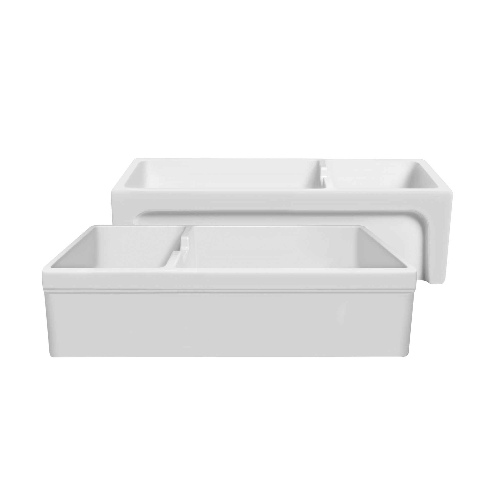 Glencove 42" large double bowl reversible fireclay sink with beveled front apron
