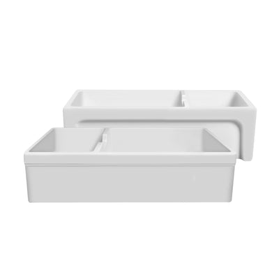 Glencove 42" large double bowl reversible fireclay sink with beveled front apron