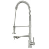 Lead Free, Solid Stainless Steel Commerical Single-Hole Faucet with Flexible Pull Down Spray Head, Swivel Support Bar & 2 Control Levers