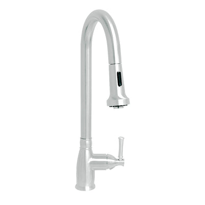 Waterhaus lead-free solid stainless steel single-hole faucet with gooseneck swivel spout, pull down spray head and solid lever handle
