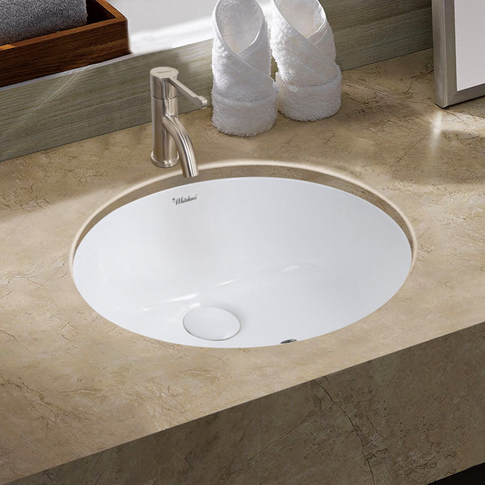 19" Oval Undermount Bath basin with overflow and rear center drain location