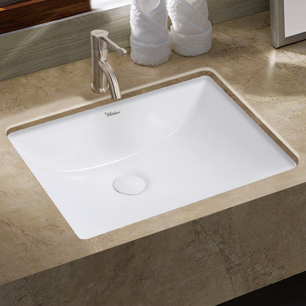 21" Rectangular Undermount Basin with overflow and rear center drain location